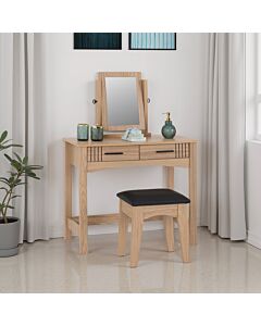 Tessa 2 Drawer Dressing Table Set - Natural Oak Effect/Black Faux Leather