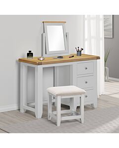 Windsor 3 Drawer Dressing Table Set - Pebble Grey/Oak/Oat Fabric