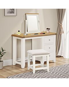 Windsor 3 Drawer Dressing Table Set - Ivory/Oak/Oat Fabric
