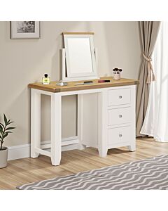 Windsor 3 Drawer Dressing Table And Mirror - Ivory/Oak