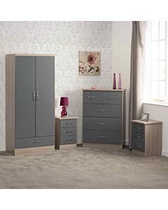 Nevada 2 Door 1 Drawer Wardrobe Bedroom Set - Grey Gloss/Light Oak Effect Veneer
