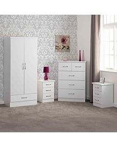 Nevada 2 Door 1 Drawer Wardrobe Bedroom Set - White Gloss