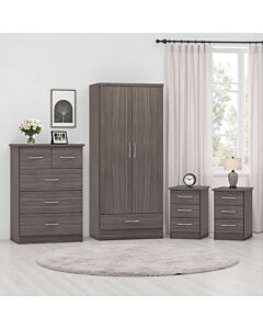 Nevada 2 Door 1 Drawer Wardrobe Bedroom Set - Black Wood Grain