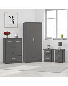 Nevada 2 Door 1 Drawer Wardrobe Bedroom Set - 3D Effect Grey