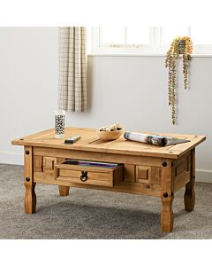 Corona 1 Drawer Coffee Table - Distressed Waxed Pine