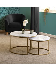 Dallas Round Coffee Table Set - Marble/Gold Effect