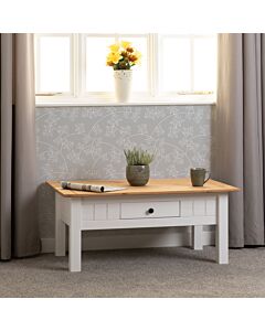Panama 1 Drawer Coffee Table - White/Natural Wax