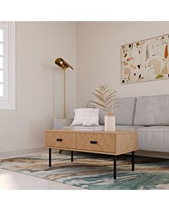 Leon 2 Drawer Coffee Table - Medium Oak Effect