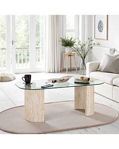 Modena Coffee Table - Clear Glass/Cream Marble Effect