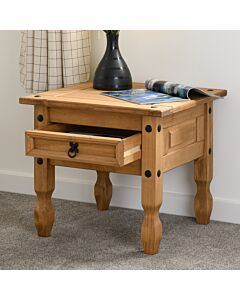 Corona 1 Drawer Lamp Table - Distressed Waxed Pine
