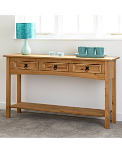 Corona 3 Drawer Console Table With Shelf - Distressed Waxed Pine