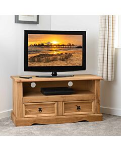 Corona 2 Drawer Flat Screen TV Unit (No Shelf) - Distressed Waxed Pine