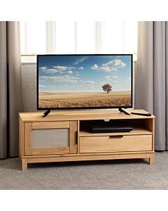 Corona Rattan 1 Door 1 Drawer TV Unit - Distressed Wax Pine/Rattan Effect