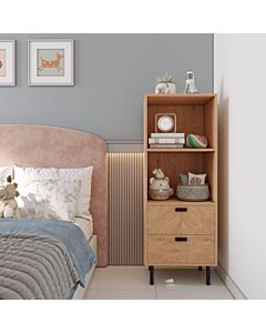 Leon 2 Drawer 2 Shelf Cabinet - Medium Oak Effect