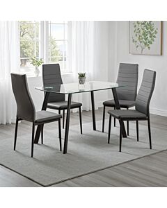 Abbey Small Dining Set (X4 Chairs) - Clear Glass/Grey/Grey Faux Leather