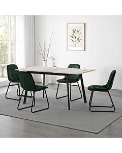 Avery & Lukas Extending Dining Set (X4 Chairs) - Concrete/Emerald Green Velvet