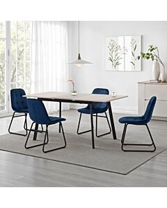 Avery & Lukas Extending Dining Set (X4 Chairs) - Concrete/Sapphire Blue Velvet