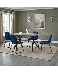 Athens Rect & Lukas Dining Set (X4 Chairs) - Concrete/Sapphire Blue Velvet
