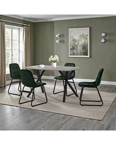 Athens Rect & Lukas Dining Set (X4 Chairs) - Concrete/Emerald Green Velvet