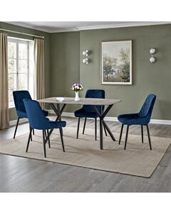 Athens Rect & Avery Dining Set (X4 Chairs) - Concrete/Sapphire Blue Velvet