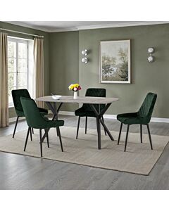 Athens Rect & Avery Dining Set (X4 Chairs) - Concrete/Emerald Green Velvet