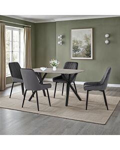 Athens Rect & Avery Dining Set (X4 Chairs) - Concrete/Grey Velvet