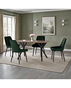 Athens Rect & Avery Dining Set (X4 Chairs) - Medium Oak Effect/Emerald Green Velvet