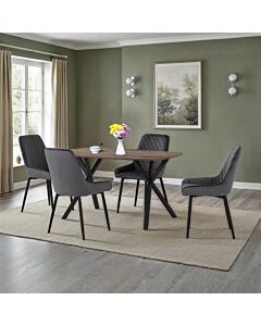 Athens Rect & Avery Dining Set (X4 Chairs) - Medium Oak Effect/Grey Velvet