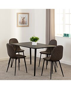 Marlow & Athens Dining Set (X4 Chairs) - Black Marble/Brown Faux Leather