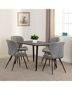 Marlow & Quebec Dining Set (X4 Chairs) - Black Marble/Grey Faux Leather