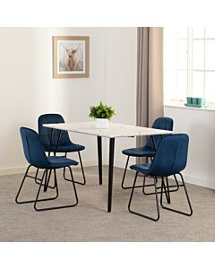 Marlow & Lukas Dining Set (X4 Chairs) - White Marble/Sapphire Blue Velvet
