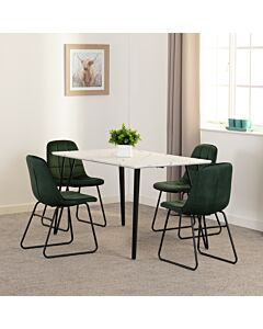 Marlow & Lukas Dining Set (X4 Chairs) - White Marble/Emerald Green Velvet