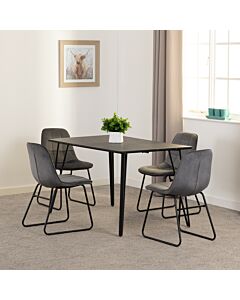 Marlow & Lukas Dining Set (X4 Chairs) - Black Marble/Grey Velvet