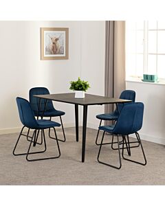 Marlow & Lukas Dining Set (X4 Chairs) - Black Marble/Sapphire Blue Velvet