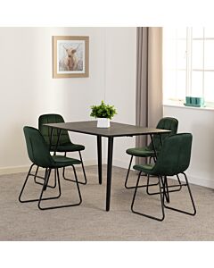Marlow & Lukas Dining Set (X4 Chairs) - Black Marble/Emerald Green Velvet