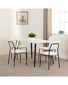 Marlow & Sheldon Dining Set (X4 Chairs) - White Marble/Ivory Boucle Fabric