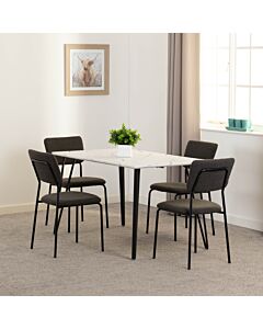 Marlow & Sheldon Dining Set (X4 Chairs) - White Marble/Grey Boucle Fabric