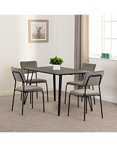 Marlow & Sheldon Dining Set (X4 Chairs) - Black Marble/Grey Velvet Fabric