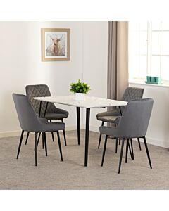 Marlow & Avery Dining Set (X4 Chairs) - White Marble/Grey Velvet
