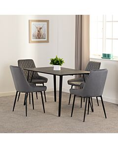 Marlow & Avery Dining Set (X4 Chairs) - Black Marble/Grey Velvet