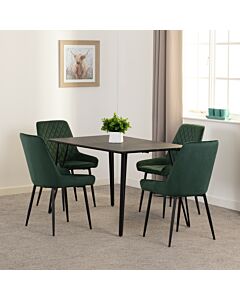 Marlow & Avery Dining Set (X4 Chairs) - Black Marble/Emerald Green Velvet