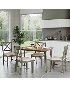 Balfour 1+4 Dining Set - Sage Green/Oak Effect/Mink Microsuede