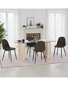 Modena & Athens Dining Set (X4 Chairs) - Cream/Brown Faux Leather
