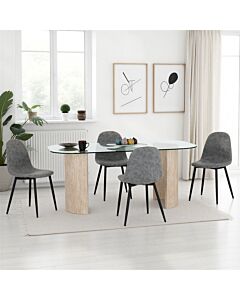 Modena & Athens Dining Set (X4 Chairs) - Cream/Grey Faux Leather