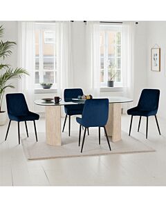 Modena & Avery Dining Set (X4 Chairs) - Cream/Sapphire Blue Velvet