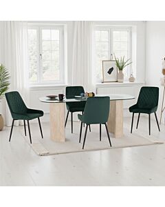 Modena & Avery Dining Set (X4 Chairs) - Cream/Emerald Green Velvet