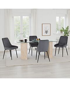 Modena & Avery Dining Set (X4 Chairs) - Cream/Grey Velvet