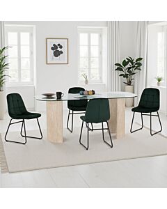 Modena & Lukas Dining Set (X4 Chairs) - Cream/Emerald Green Velvet
