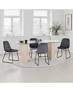Modena & Lukas Dining Set (X4 Chairs) - Cream/Grey Velvet