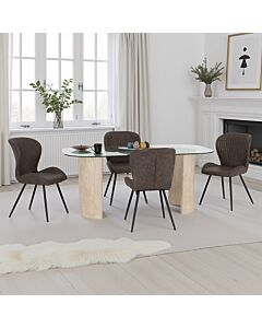Modena & Quebec Dining Set (X4 Chairs) - Cream/Brown Faux Leather